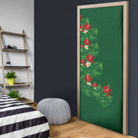 Hawaiian Taro Leaves-Hibiscus and Plumeria Door Cover Polynesian Art-Kakau Tattoo Green