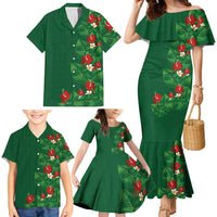 Hawaiian Taro Leaves-Hibiscus and Plumeria Family Matching Mermaid Dress and Hawaiian Shirt Polynesian Art-Kakau Tattoo Green
