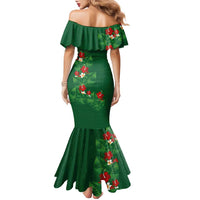 Hawaiian Taro Leaves-Hibiscus and Plumeria Family Matching Mermaid Dress and Hawaiian Shirt Polynesian Art-Kakau Tattoo Green