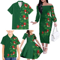 Hawaiian Taro Leaves-Hibiscus and Plumeria Family Matching Off The Shoulder Long Sleeve Dress and Hawaiian Shirt Polynesian Art-Kakau Tattoo Green LT03 - Polynesian Pride
