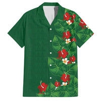 Hawaiian Taro Leaves-Hibiscus and Plumeria Family Matching Off The Shoulder Long Sleeve Dress and Hawaiian Shirt Polynesian Art-Kakau Tattoo Green LT03 Dad's Shirt - Short Sleeve Green - Polynesian Pride