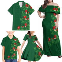 Hawaiian Taro Leaves-Hibiscus and Plumeria Family Matching Off Shoulder Maxi Dress and Hawaiian Shirt Polynesian Art-Kakau Tattoo Green