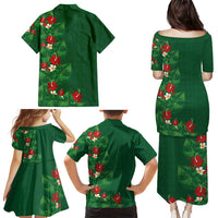 Hawaiian Taro Leaves-Hibiscus and Plumeria Family Matching Puletasi and Hawaiian Shirt Polynesian Art-Kakau Tattoo Green LT03 - Polynesian Pride