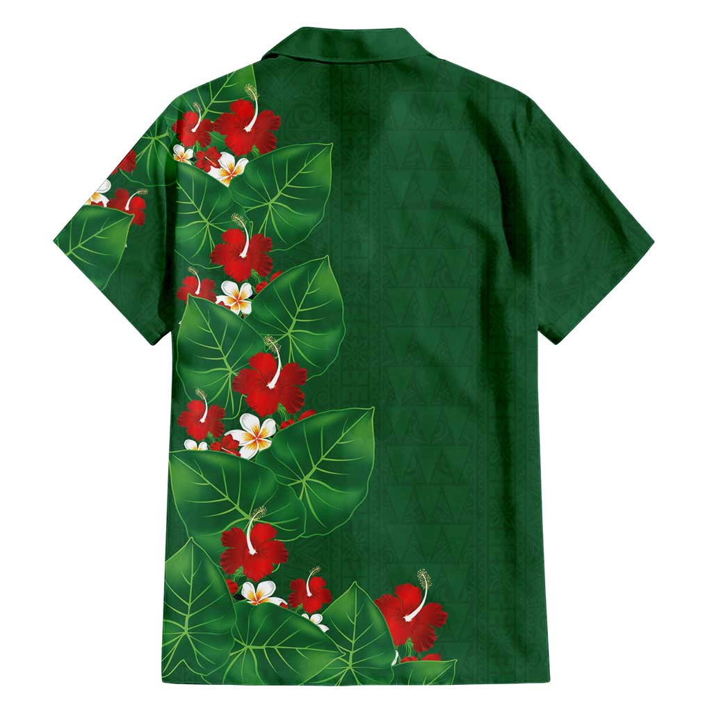 Hawaiian Taro Leaves-Hibiscus and Plumeria Family Matching Puletasi and Hawaiian Shirt Polynesian Art-Kakau Tattoo Green LT03 - Polynesian Pride