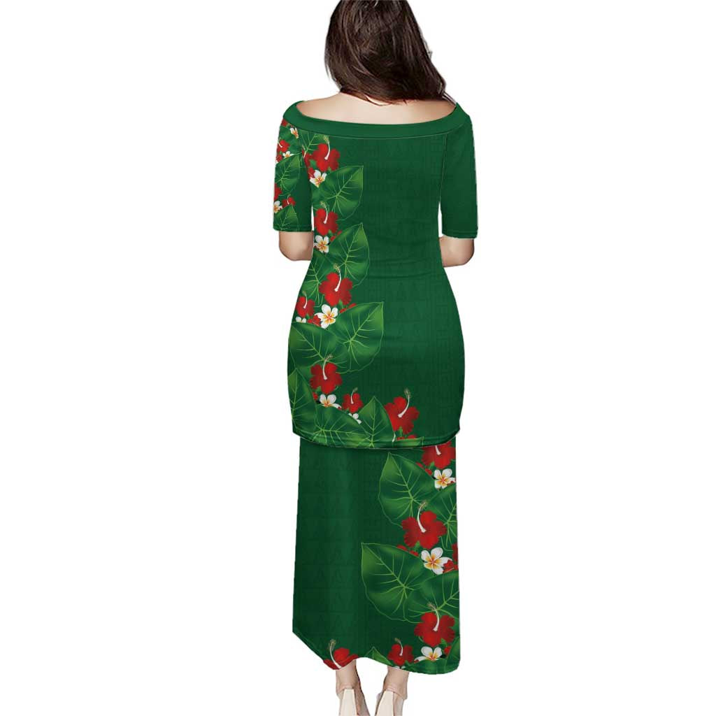 Hawaiian Taro Leaves-Hibiscus and Plumeria Family Matching Puletasi and Hawaiian Shirt Polynesian Art-Kakau Tattoo Green LT03 - Polynesian Pride