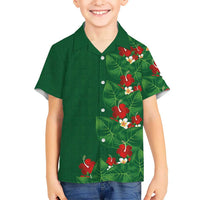Hawaiian Taro Leaves-Hibiscus and Plumeria Family Matching Puletasi and Hawaiian Shirt Polynesian Art-Kakau Tattoo Green LT03 Son's Shirt Green - Polynesian Pride