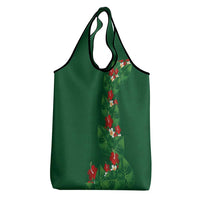 Hawaiian Taro Leaves-Hibiscus and Plumeria Grocery Bag Polynesian Art-Kakau Tattoo Green