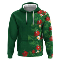 Hawaiian Taro Leaves-Hibiscus and Plumeria Hoodie Polynesian Art-Kakau Tattoo Green
