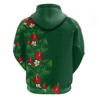 Hawaiian Taro Leaves-Hibiscus and Plumeria Hoodie Polynesian Art-Kakau Tattoo Green