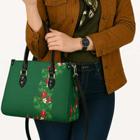 Hawaiian Taro Leaves-Hibiscus and Plumeria Leather Bag Polynesian Art-Kakau Tattoo Green