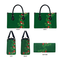 Hawaiian Taro Leaves-Hibiscus and Plumeria Leather Bag Polynesian Art-Kakau Tattoo Green