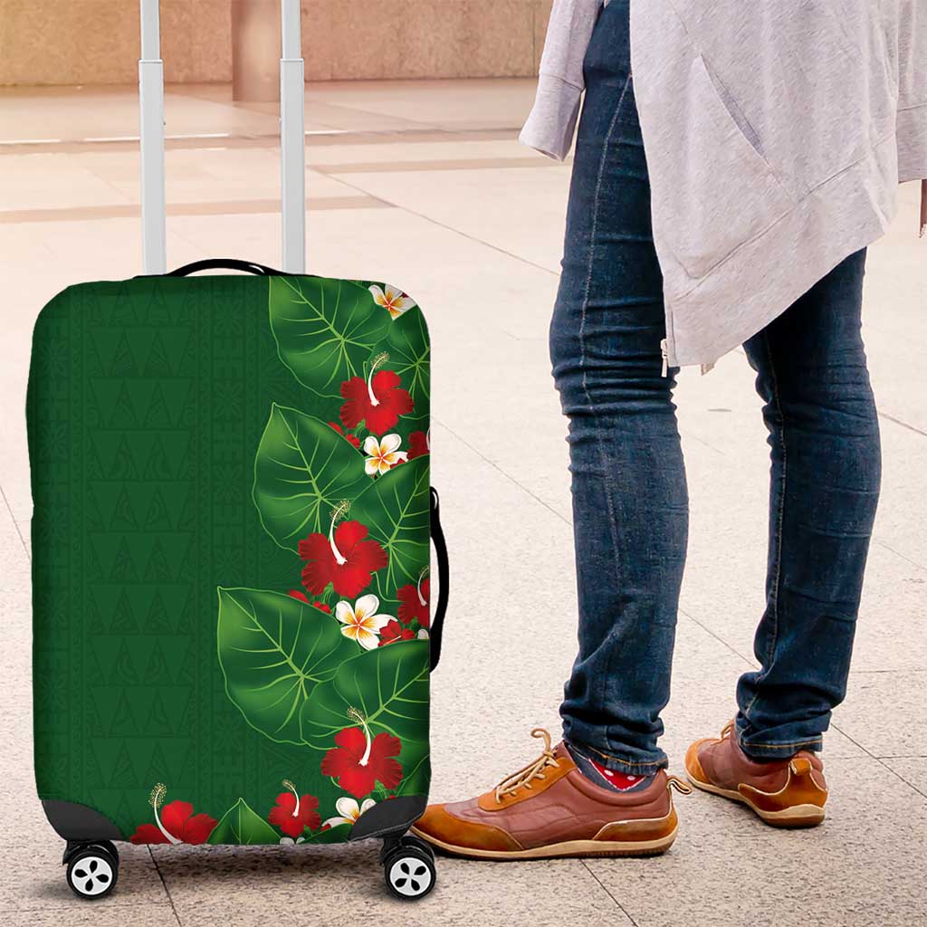 Hawaiian Taro Leaves-Hibiscus and Plumeria Luggage Cover Polynesian Art-Kakau Tattoo Green LT03 Green - Polynesian Pride