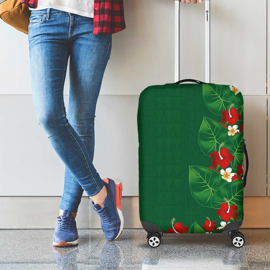 Hawaiian Taro Leaves-Hibiscus and Plumeria Luggage Cover Polynesian Art-Kakau Tattoo Green LT03 - Polynesian Pride
