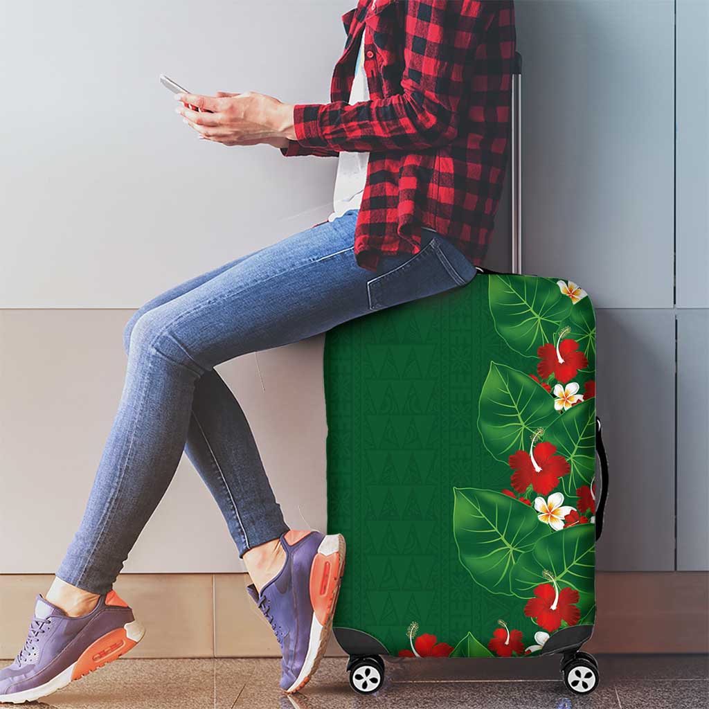 Hawaiian Taro Leaves-Hibiscus and Plumeria Luggage Cover Polynesian Art-Kakau Tattoo Green LT03 - Polynesian Pride