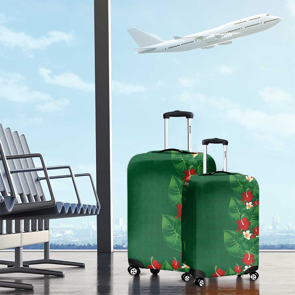 Hawaiian Taro Leaves-Hibiscus and Plumeria Luggage Cover Polynesian Art-Kakau Tattoo Green LT03 - Polynesian Pride