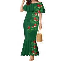 Hawaiian Taro Leaves-Hibiscus and Plumeria Mermaid Dress Polynesian Art-Kakau Tattoo Green