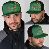 Hawaiian Taro Leaves-Hibiscus and Plumeria Mesh Trucker Cap Polynesian Art-Kakau Tattoo Green