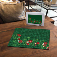 Hawaiian Taro Leaves-Hibiscus and Plumeria Puzzle Polynesian Art-Kakau Tattoo Green