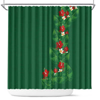 Hawaiian Taro Leaves-Hibiscus and Plumeria Shower Curtain Polynesian Art-Kakau Tattoo Green