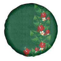 Hawaiian Taro Leaves-Hibiscus and Plumeria Spare Tire Cover Polynesian Art-Kakau Tattoo Green