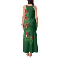 Hawaiian Taro Leaves-Hibiscus and Plumeria Tank Maxi Dress Polynesian Art-Kakau Tattoo Green