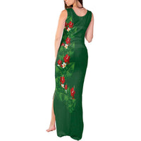 Hawaiian Taro Leaves-Hibiscus and Plumeria Tank Maxi Dress Polynesian Art-Kakau Tattoo Green