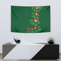 Hawaiian Taro Leaves-Hibiscus and Plumeria Tapestry Polynesian Art-Kakau Tattoo Green
