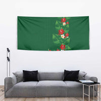Hawaiian Taro Leaves-Hibiscus and Plumeria Tapestry Polynesian Art-Kakau Tattoo Green