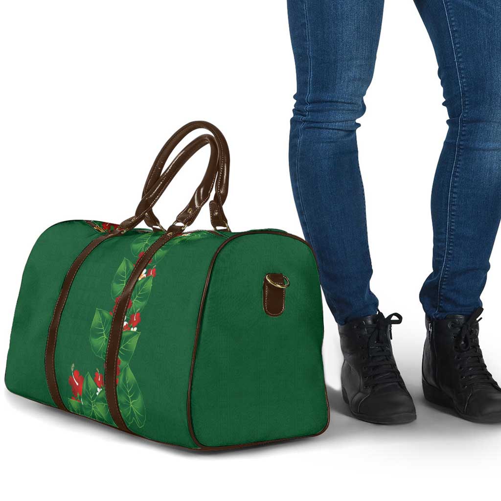 Hawaiian Taro Leaves-Hibiscus and Plumeria Travel Bag Polynesian Art-Kakau Tattoo Green