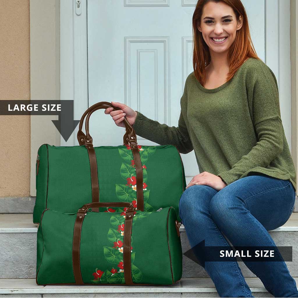Hawaiian Taro Leaves-Hibiscus and Plumeria Travel Bag Polynesian Art-Kakau Tattoo Green