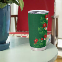 Hawaiian Taro Leaves-Hibiscus and Plumeria Tumbler Cup Polynesian Art-Kakau Tattoo Green