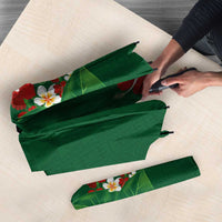 Hawaiian Taro Leaves-Hibiscus and Plumeria Umbrella Polynesian Art-Kakau Tattoo Green