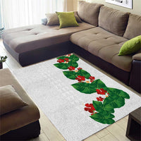 Hawaiian Taro Leaves-Hibiscus and Plumeria Area Rug Polynesian Art-Kakau Tattoo White