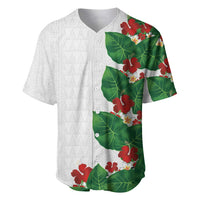 Hawaiian Taro Leaves-Hibiscus and Plumeria Baseball Jersey Polynesian Art-Kakau Tattoo White