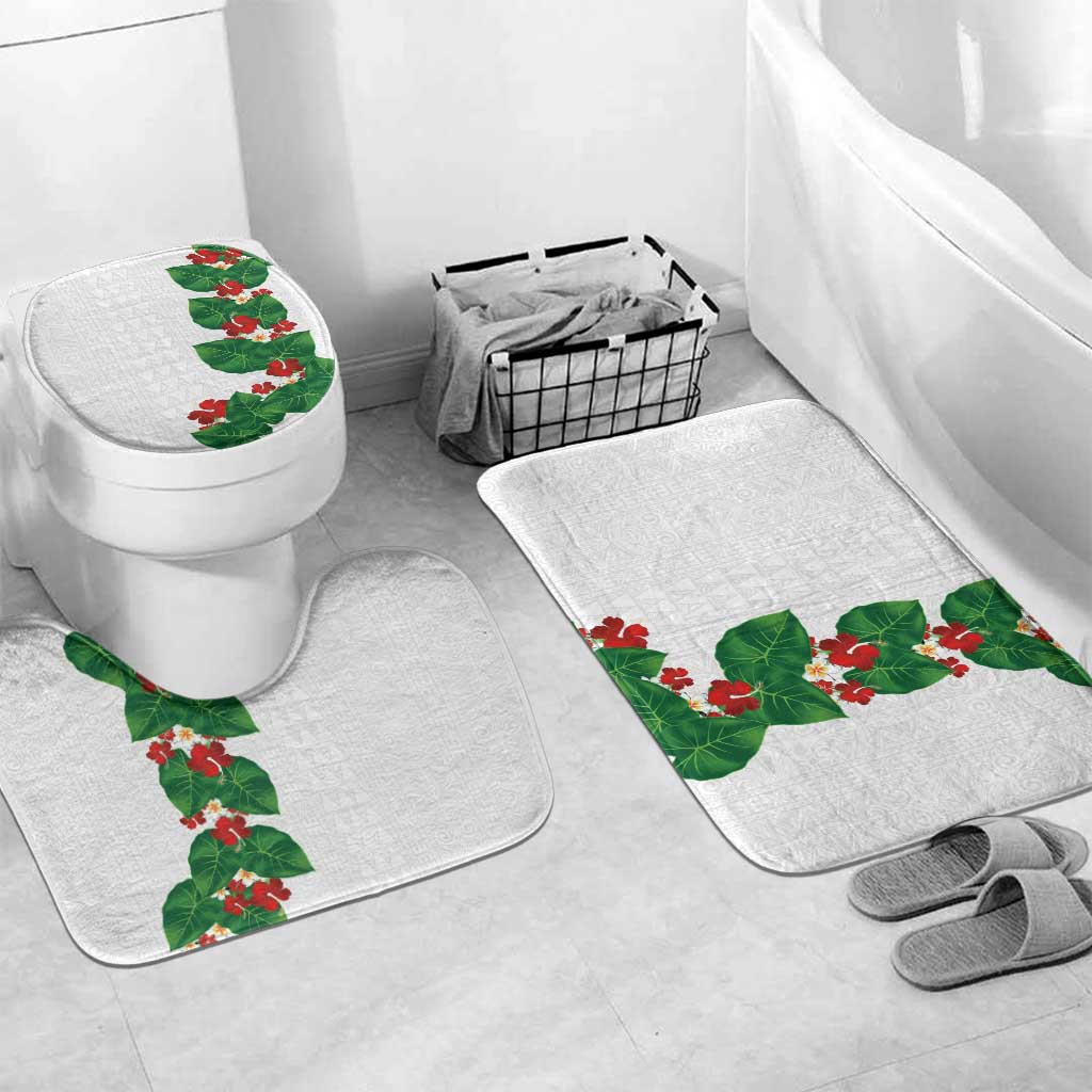 Hawaiian Taro Leaves-Hibiscus and Plumeria Bathroom Set Polynesian Art-Kakau Tattoo White