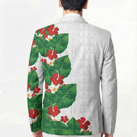 Hawaiian Taro Leaves-Hibiscus and Plumeria Blazer Polynesian Art-Kakau Tattoo White