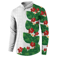 Hawaiian Taro Leaves-Hibiscus and Plumeria Button Sweatshirt Polynesian Art-Kakau Tattoo White LT03 - Polynesian Pride