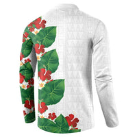 Hawaiian Taro Leaves-Hibiscus and Plumeria Button Sweatshirt Polynesian Art-Kakau Tattoo White LT03 - Polynesian Pride