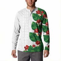 Hawaiian Taro Leaves-Hibiscus and Plumeria Button Sweatshirt Polynesian Art-Kakau Tattoo White LT03 - Polynesian Pride