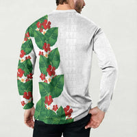 Hawaiian Taro Leaves-Hibiscus and Plumeria Button Sweatshirt Polynesian Art-Kakau Tattoo White LT03 - Polynesian Pride