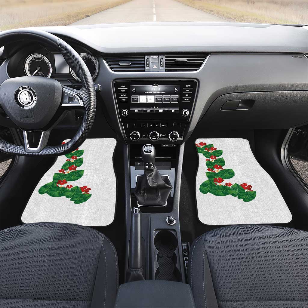 Hawaiian Taro Leaves-Hibiscus and Plumeria Car Mats Polynesian Art-Kakau Tattoo White
