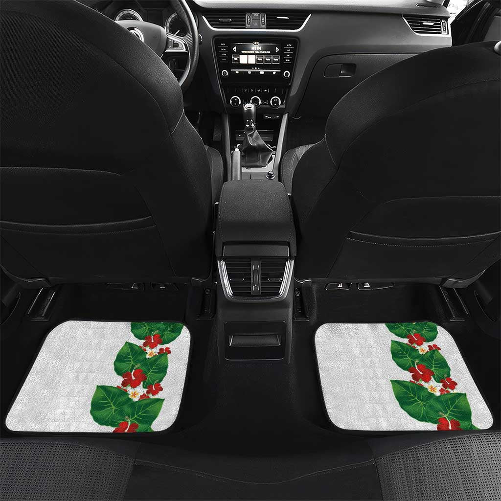 Hawaiian Taro Leaves-Hibiscus and Plumeria Car Mats Polynesian Art-Kakau Tattoo White