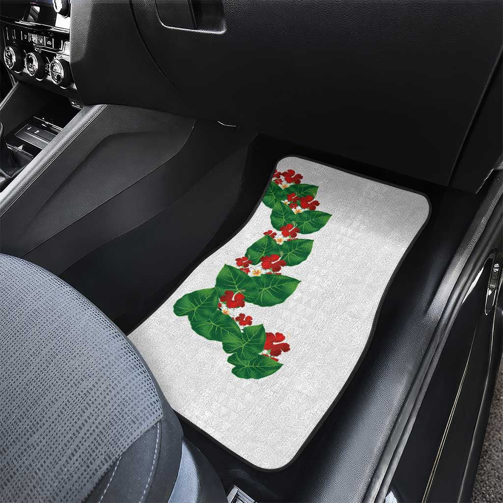 Hawaiian Taro Leaves-Hibiscus and Plumeria Car Mats Polynesian Art-Kakau Tattoo White
