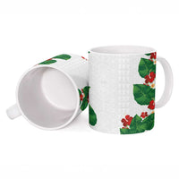 Hawaiian Taro Leaves-Hibiscus and Plumeria Ceramic Mug Polynesian Art-Kakau Tattoo White LT03 - Polynesian Pride