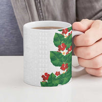 Hawaiian Taro Leaves-Hibiscus and Plumeria Ceramic Mug Polynesian Art-Kakau Tattoo White LT03 - Polynesian Pride