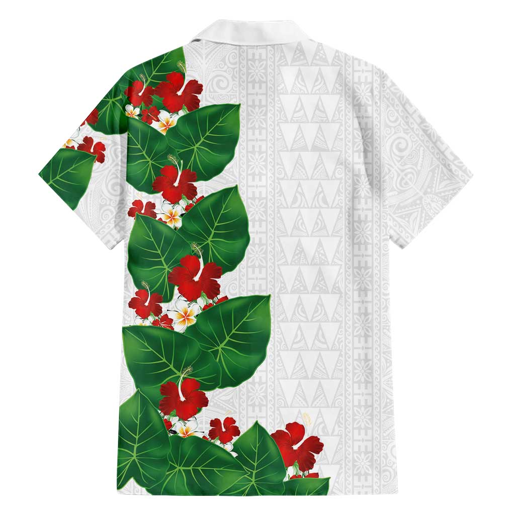 Hawaiian Taro Leaves-Hibiscus and Plumeria Family Matching Long Sleeve Bodycon Dress and Hawaiian Shirt Polynesian Art-Kakau Tattoo White LT03 - Polynesian Pride