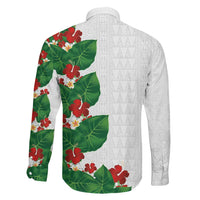 Hawaiian Taro Leaves-Hibiscus and Plumeria Family Matching Long Sleeve Bodycon Dress and Hawaiian Shirt Polynesian Art-Kakau Tattoo White LT03 - Polynesian Pride