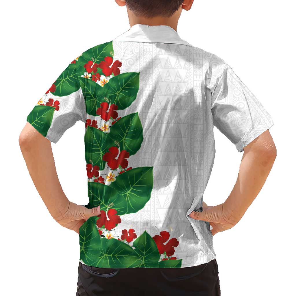 Hawaiian Taro Leaves-Hibiscus and Plumeria Family Matching Short Sleeve Bodycon Dress and Hawaiian Shirt Polynesian Art-Kakau Tattoo White LT03 - Polynesian Pride