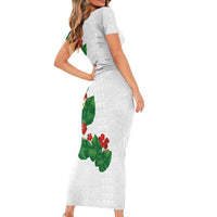 Hawaiian Taro Leaves-Hibiscus and Plumeria Family Matching Short Sleeve Bodycon Dress and Hawaiian Shirt Polynesian Art-Kakau Tattoo White LT03 - Polynesian Pride