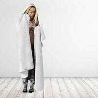Hawaiian Taro Leaves-Hibiscus and Plumeria Hooded Blanket Polynesian Art-Kakau Tattoo White